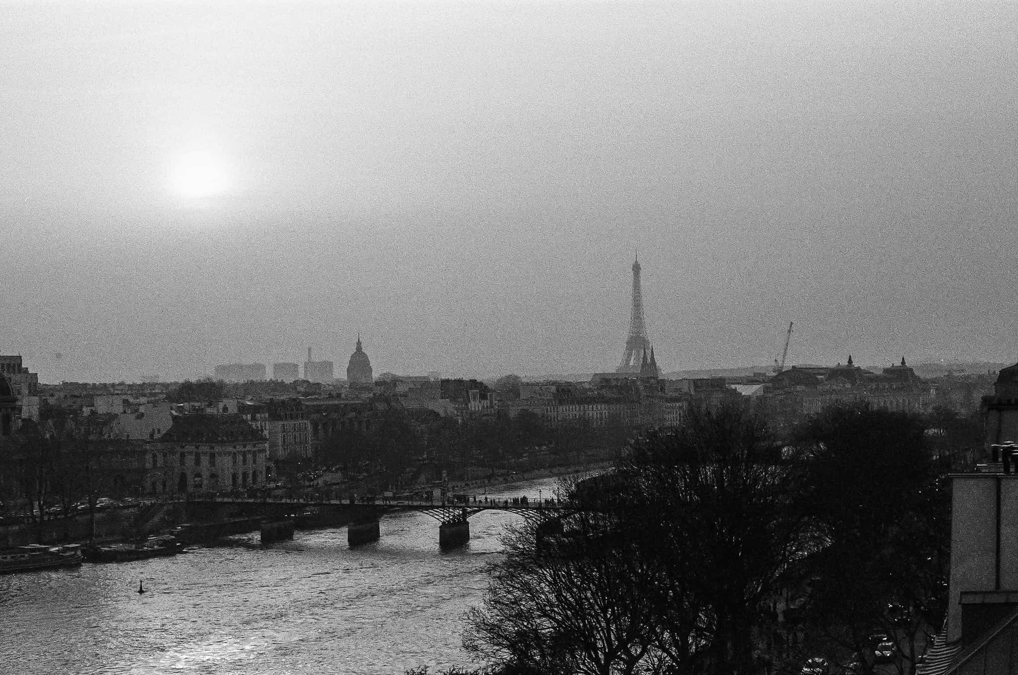 Paris wide view of Seine and Eiffel Tower